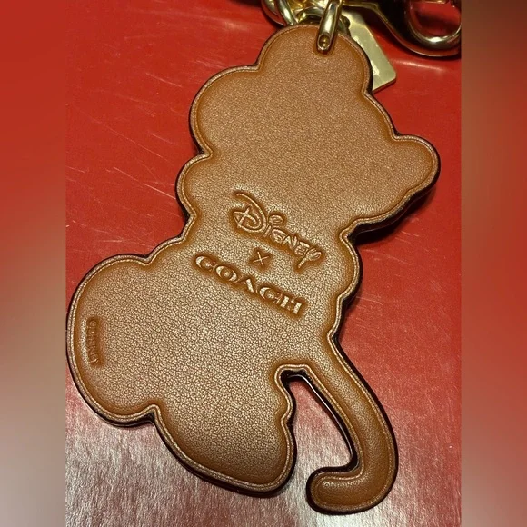 COACH x DISNEY Supple Leather Minnie Mouse Bag Charm Keychain Key Fob NEW NWT - Picture 7 of 14